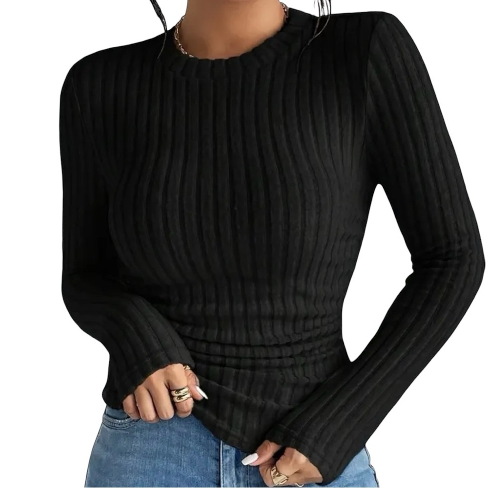 NWOT! Black Ribbed Long Sleeve Top - Size: XL
